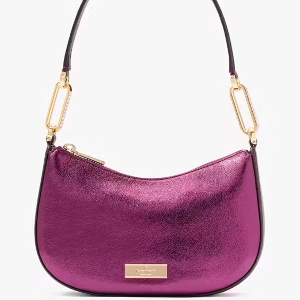 Kate Spade Nina Raspberry Shoulder Bag with Gold Diamond Hardware